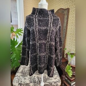 Nom Maternity Black and Cream Checkered Turtleneck Sweater